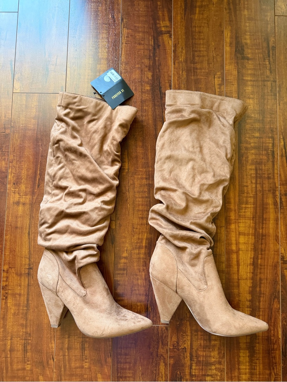 Forever 21 Taupe Slouch Knee High Heeled Boots Size 7.5 NWT